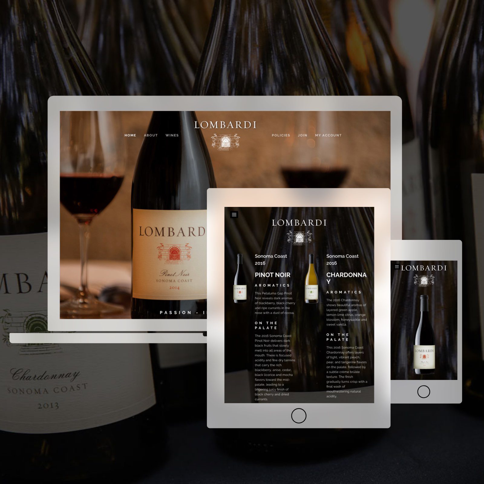 Teaser of the Lombardi Wines websites