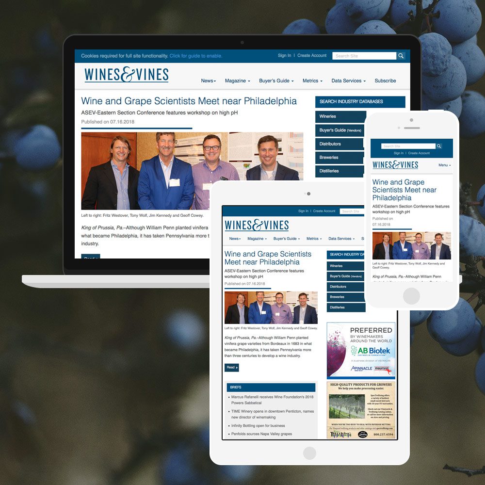 Teaser of the Wines & Vines website