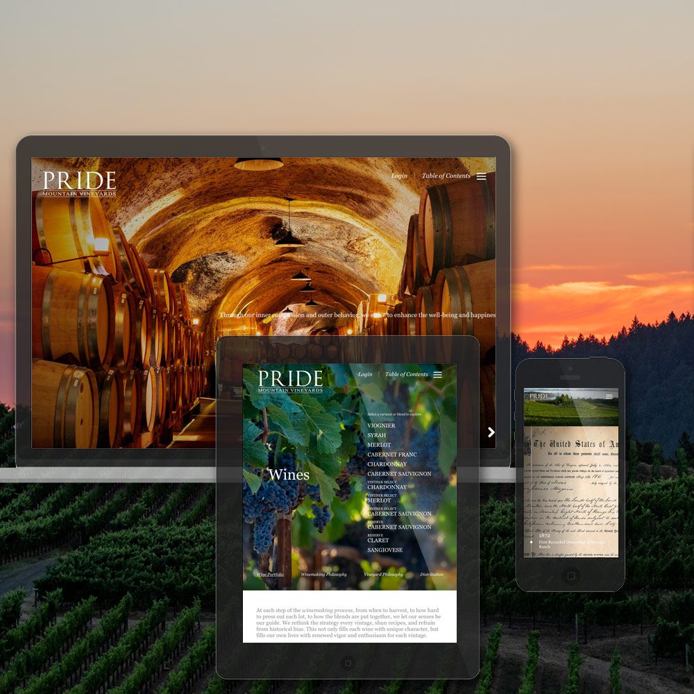 Teaser of the Pride Mountain Vineyards website