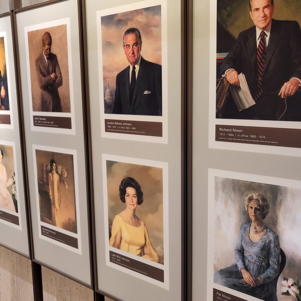 Official portraits of U.S. presidents and their first ladies at the LBJ Presidential Library in Austin, Texas