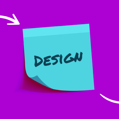 Teal Post-it Note With The Word "design" Written On It As Part Of A Workflow On A Purple Background